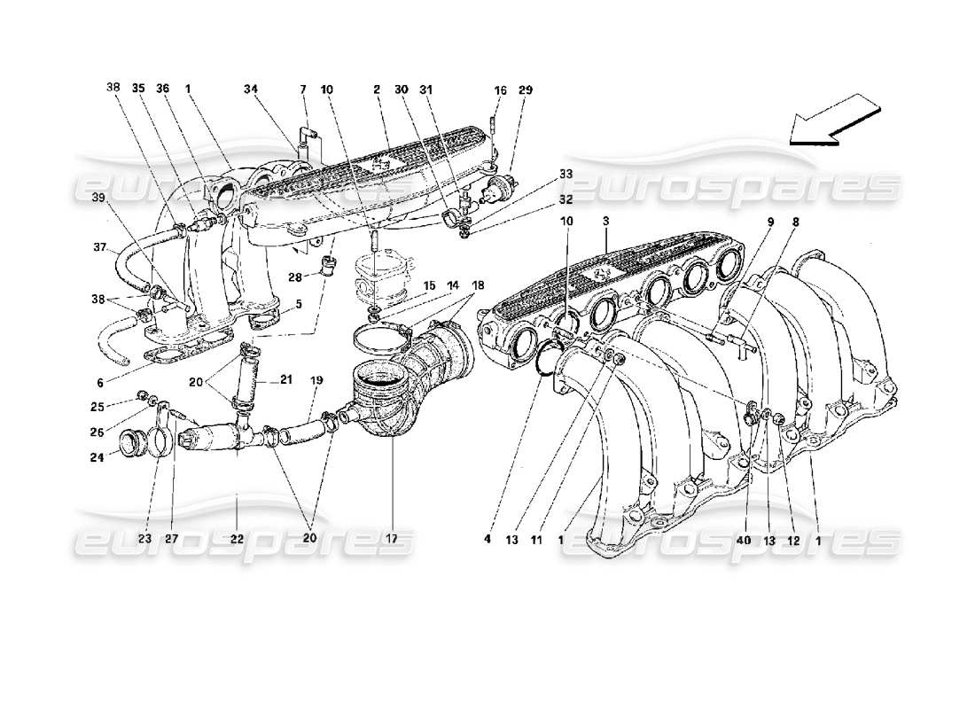 ferrari 512 tr diagramma delle parti dei collettori di aspirazione dell'aria