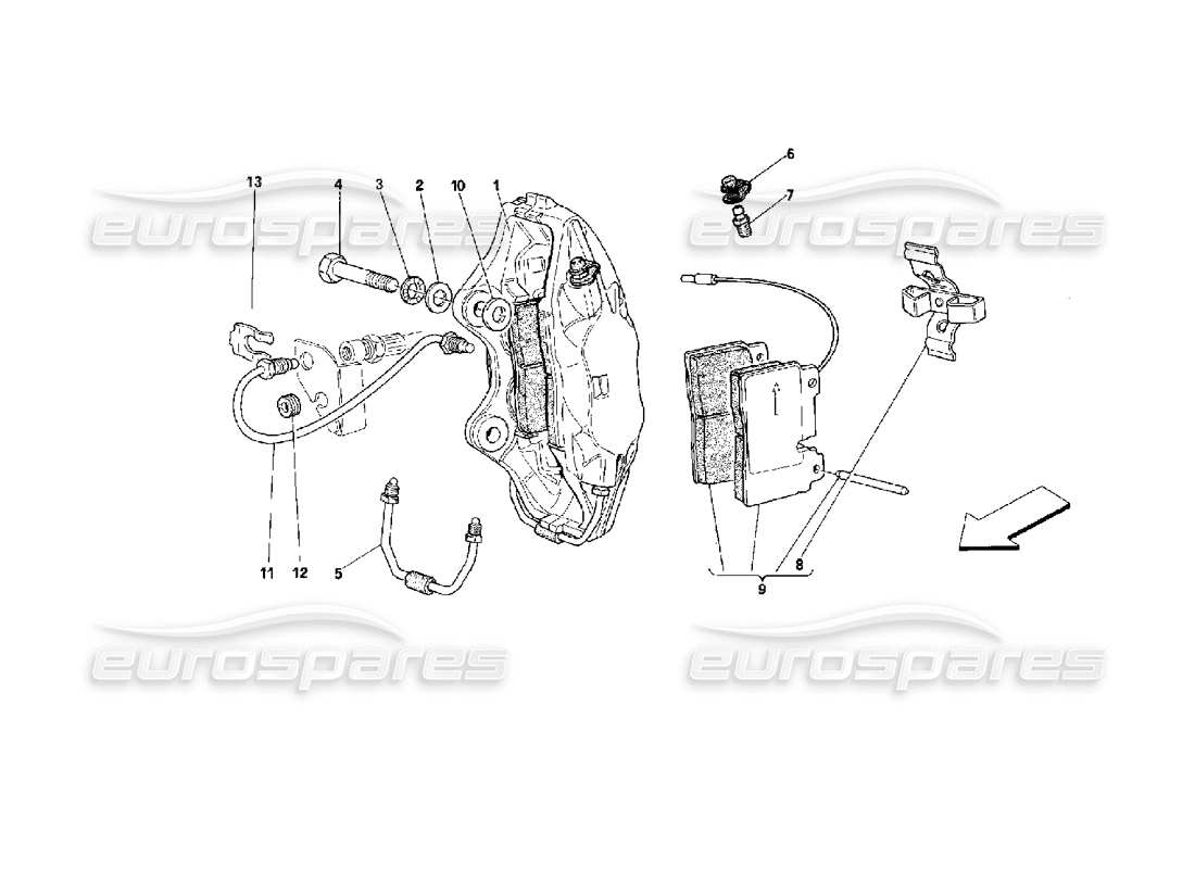 ferrari 512 tr diagramma delle parti delle pinze dei freni anteriori