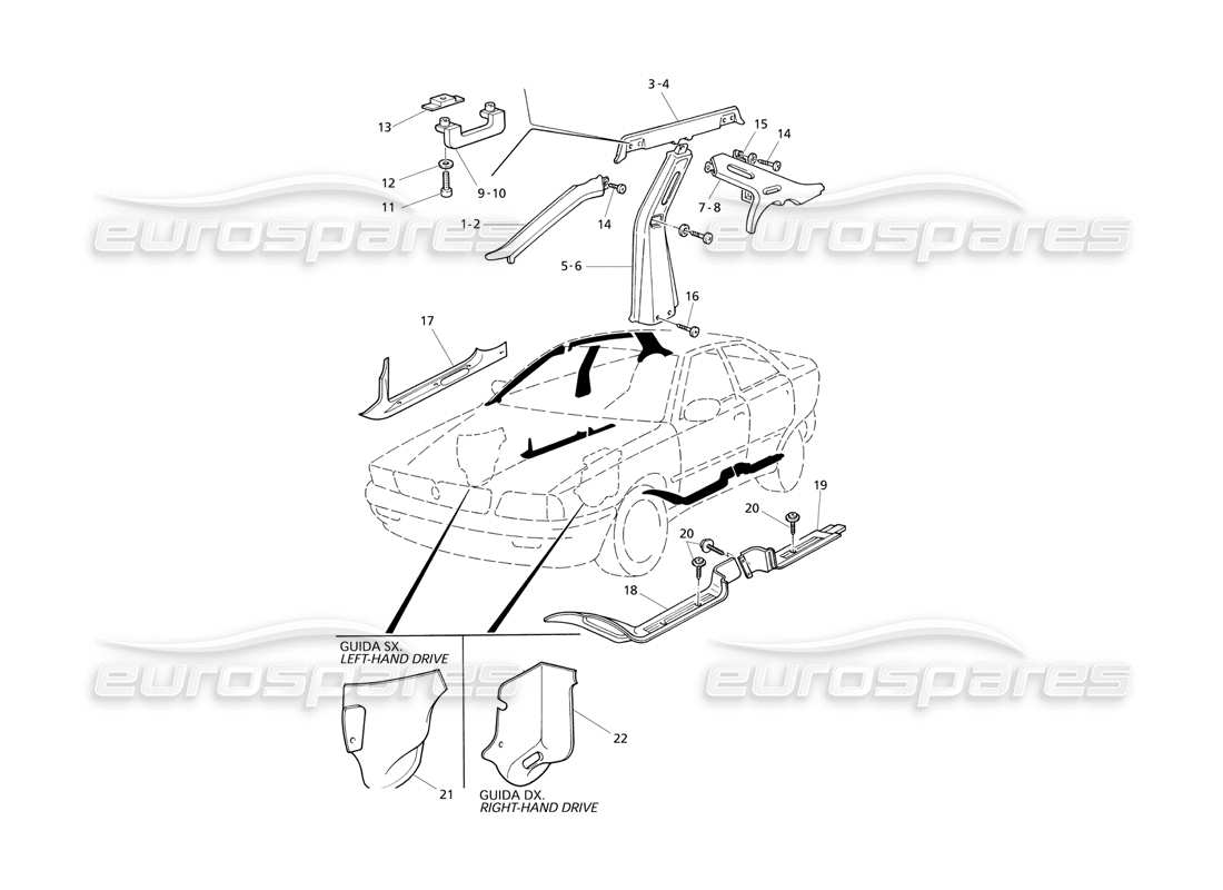 maserati qtp v8 evoluzione rivestimenti interni: diagramma delle parti dei pilastri