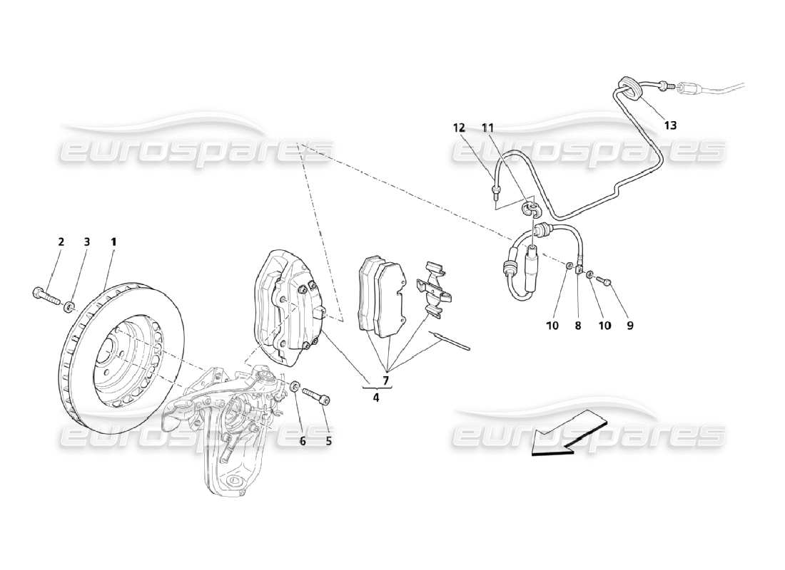 maserati qtp. (2006) 4.2 parti frenanti delle ruote anteriori diagramma delle parti