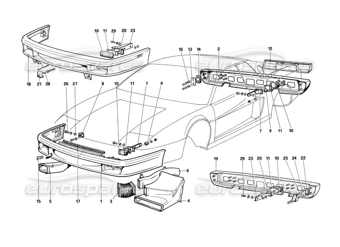 ferrari testarossa (1990) paraurti diagramma delle parti