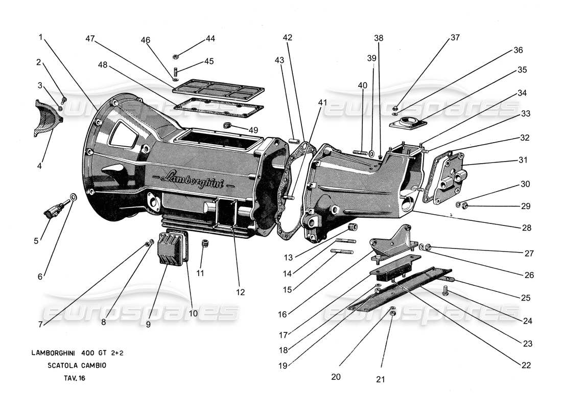 lamborghini 400 gt corpo cambio diagramma delle parti