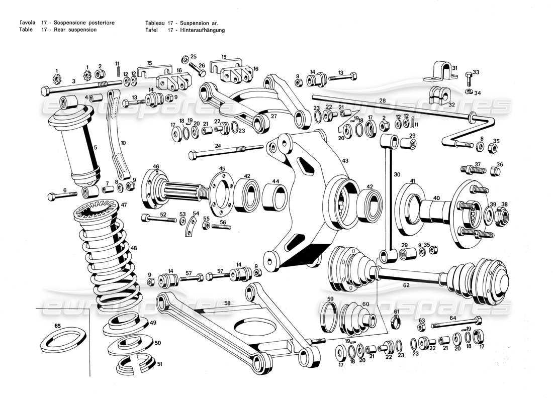 maserati merak 3.0 diagramma delle parti della sospensione posteriore