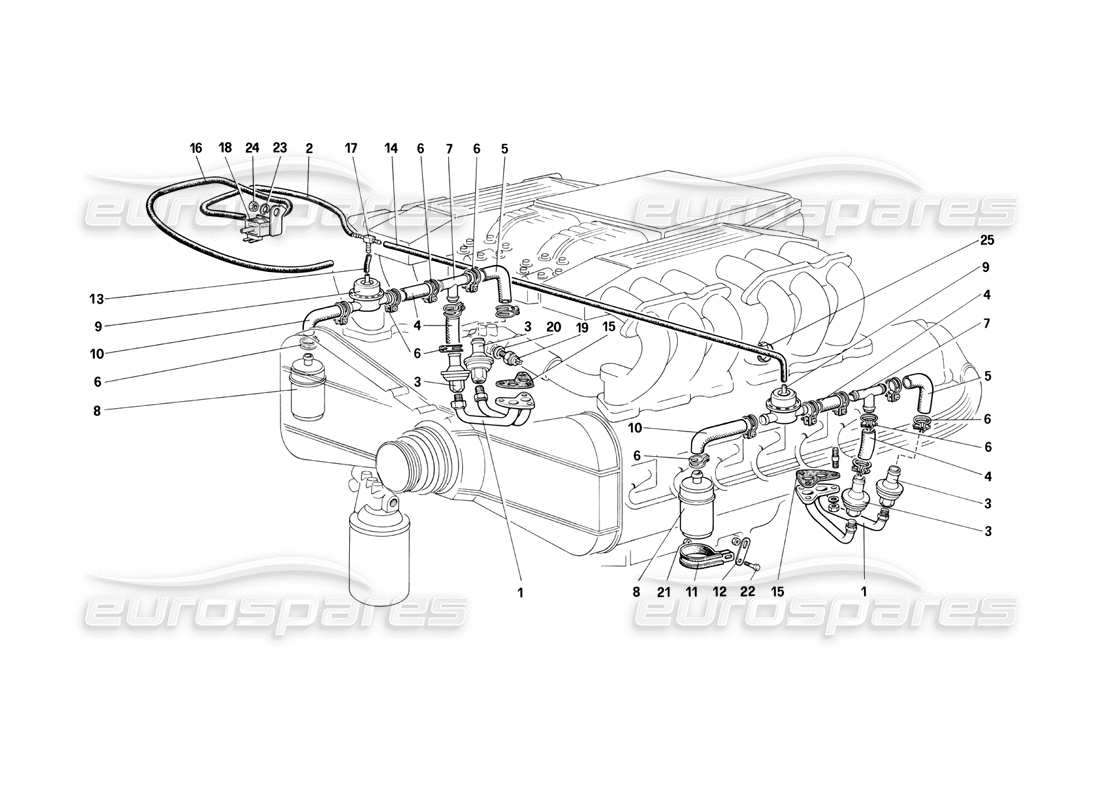 ferrari testarossa (1990) diagramma delle parti dell'iniezione d'aria e delle linee (per ch87 e cat).