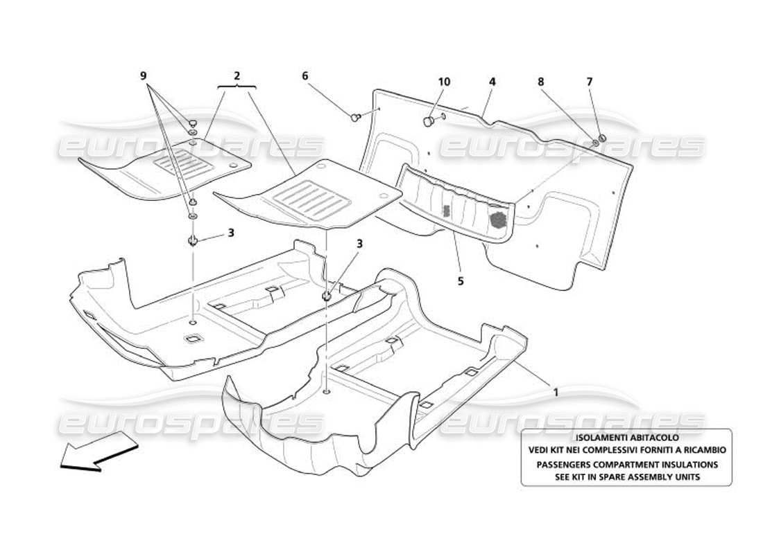 maserati 4200 spyder (2005) schema delle parti della moquette dell'abitacolo passeggeri