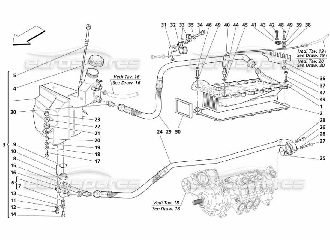 maserati 4200 spyder (2005) sistema di lubrificazione - serbatoio - scambiatore di calore diagramma delle parti