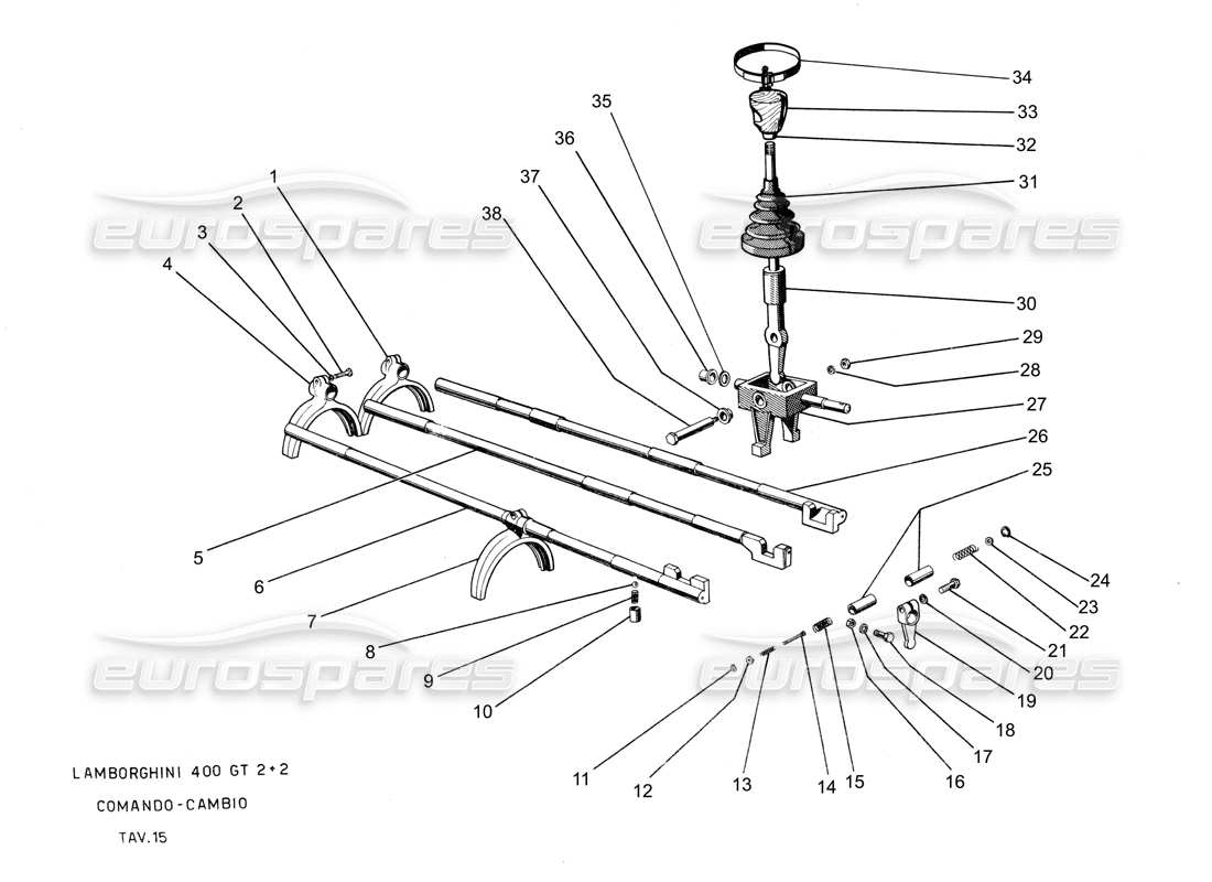 lamborghini 400 gt forcelle a leva del cambio diagramma delle parti