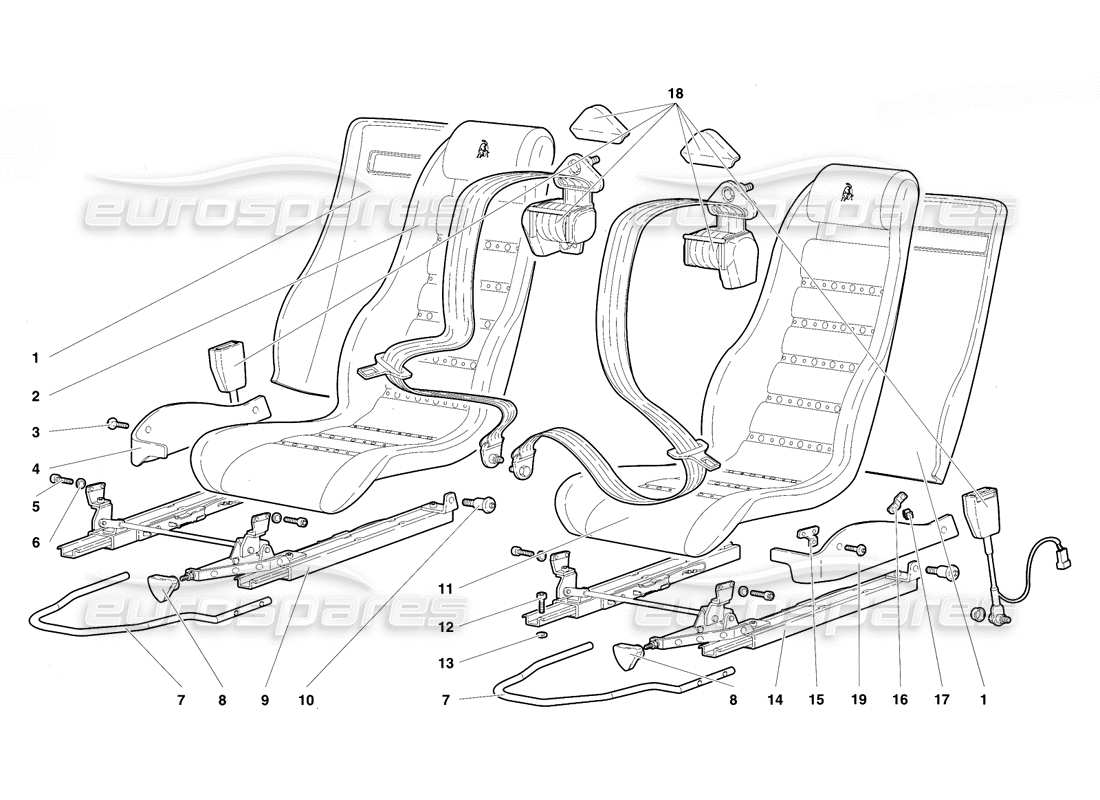 lamborghini diablo vt (1994) sedili e cinture di sicurezza diagramma delle parti