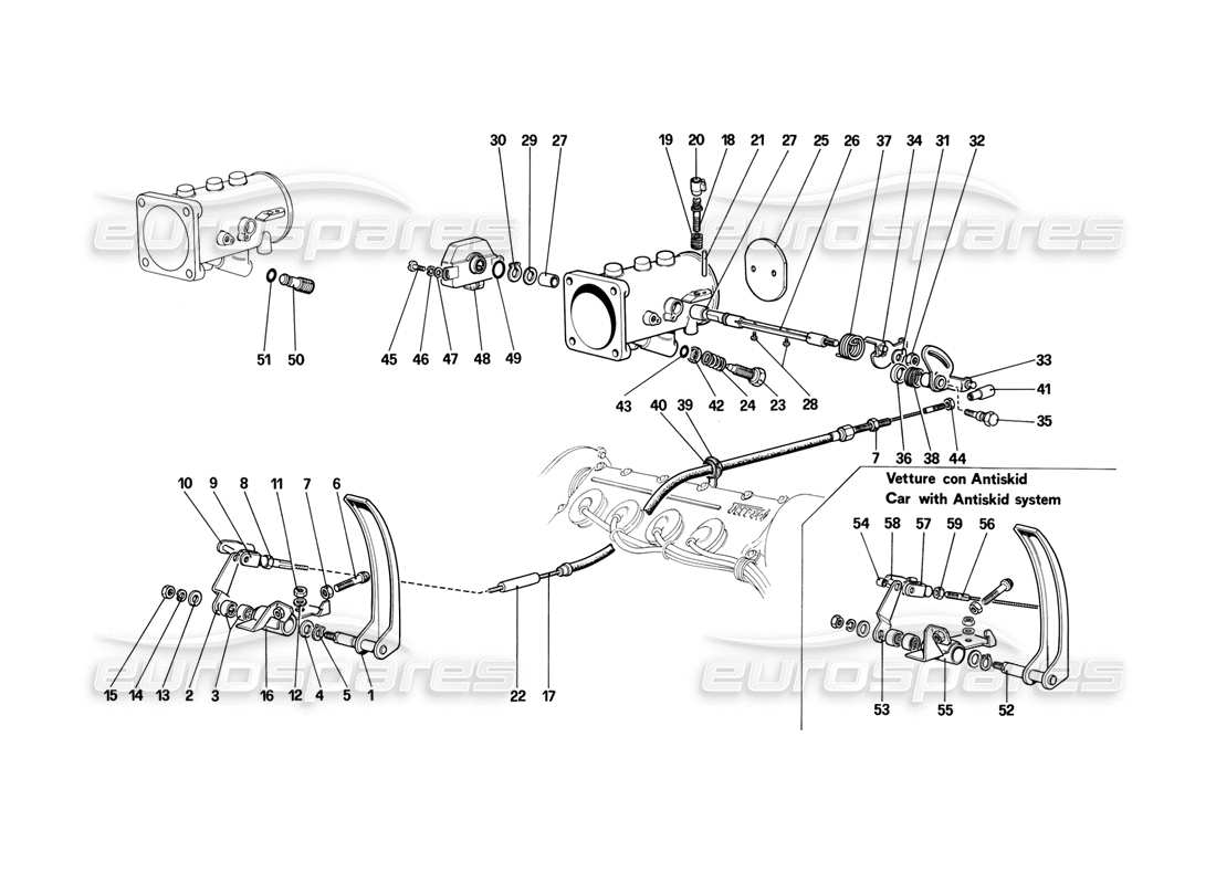 ferrari mondial 3.2 qv (1987) diagramma delle parti dell'alloggiamento dell'acceleratore e del collegamento
