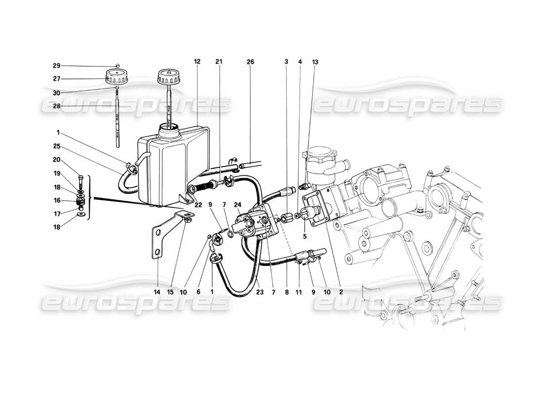 ferrari 400i (1983 mechanical) sospensione posteriore: diagramma delle parti del serbatoio dell'olio e della pompa dell'olio