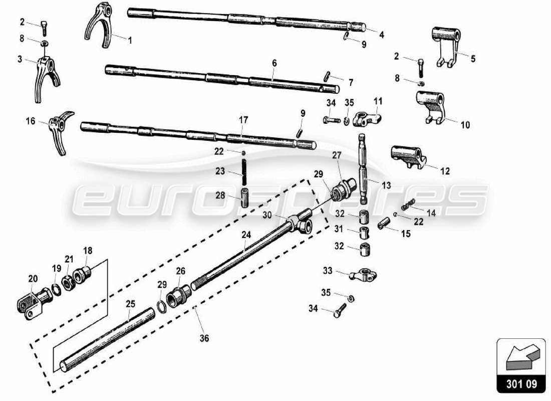 lamborghini miura p400 aste e forcelle del cambio diagramma delle parti