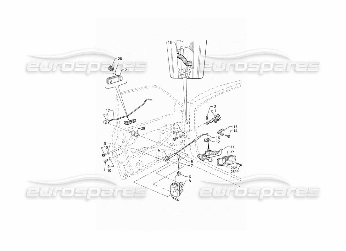 maserati qtp v8 (1998) porte anteriori: cerniere e comandi interni diagramma delle parti