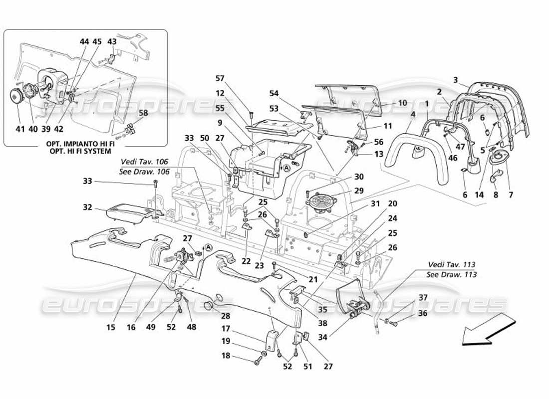 maserati 4200 spyder (2005) schema delle parti degli accessori della tappezzeria dell'abitacolo passeggeri