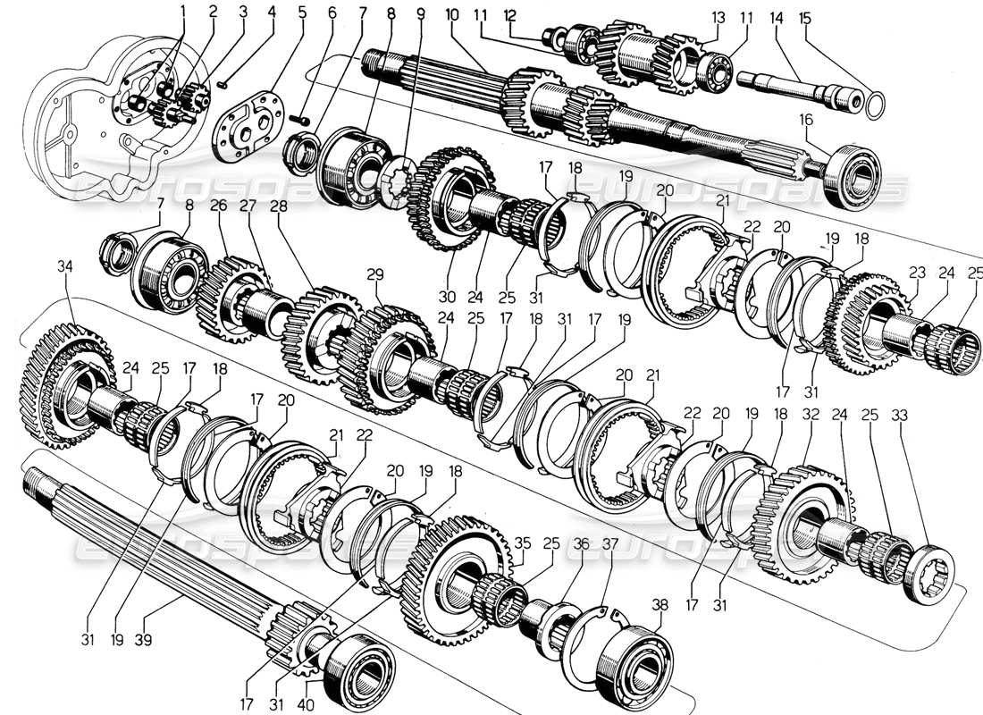lamborghini urraco p300 scatola del cambio diagramma delle parti
