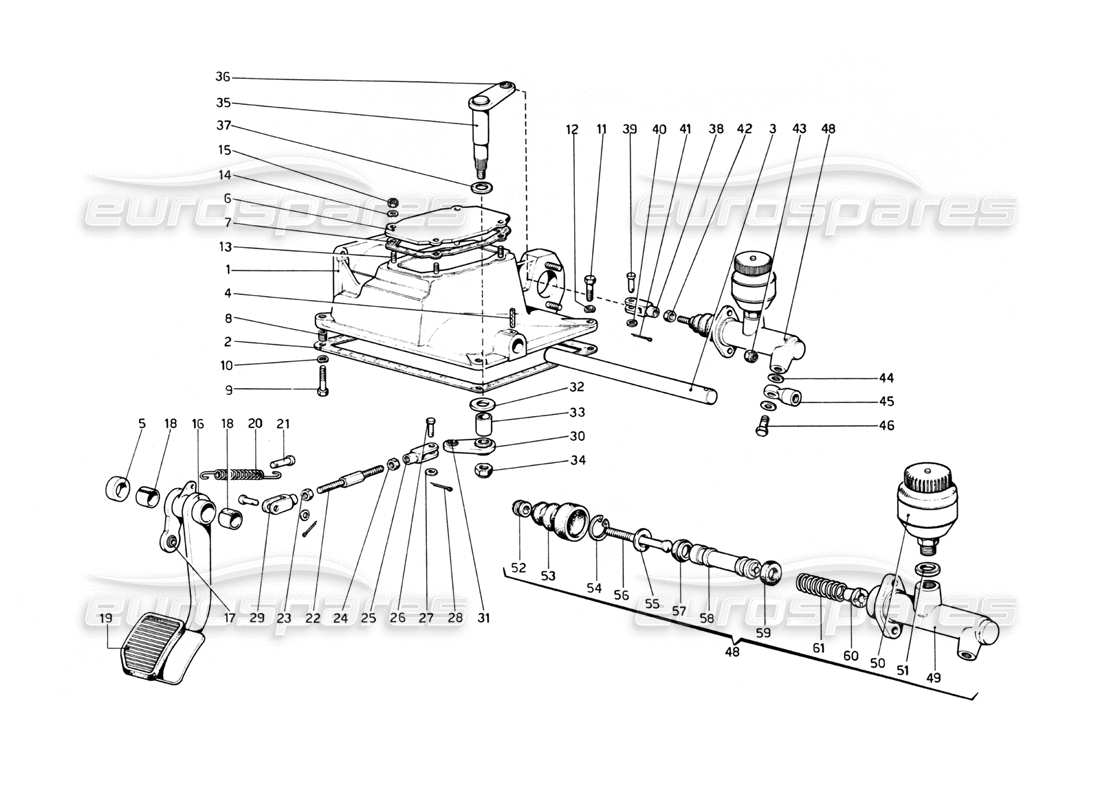 ferrari 512 bb comando rilascio frizione (varianti per versione rh d.) ​​schema delle parti