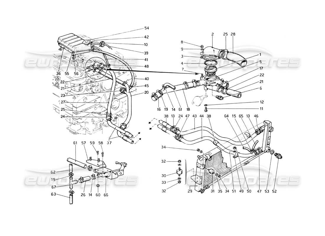 ferrari 512 bb sistema di raffreddamento diagramma delle parti