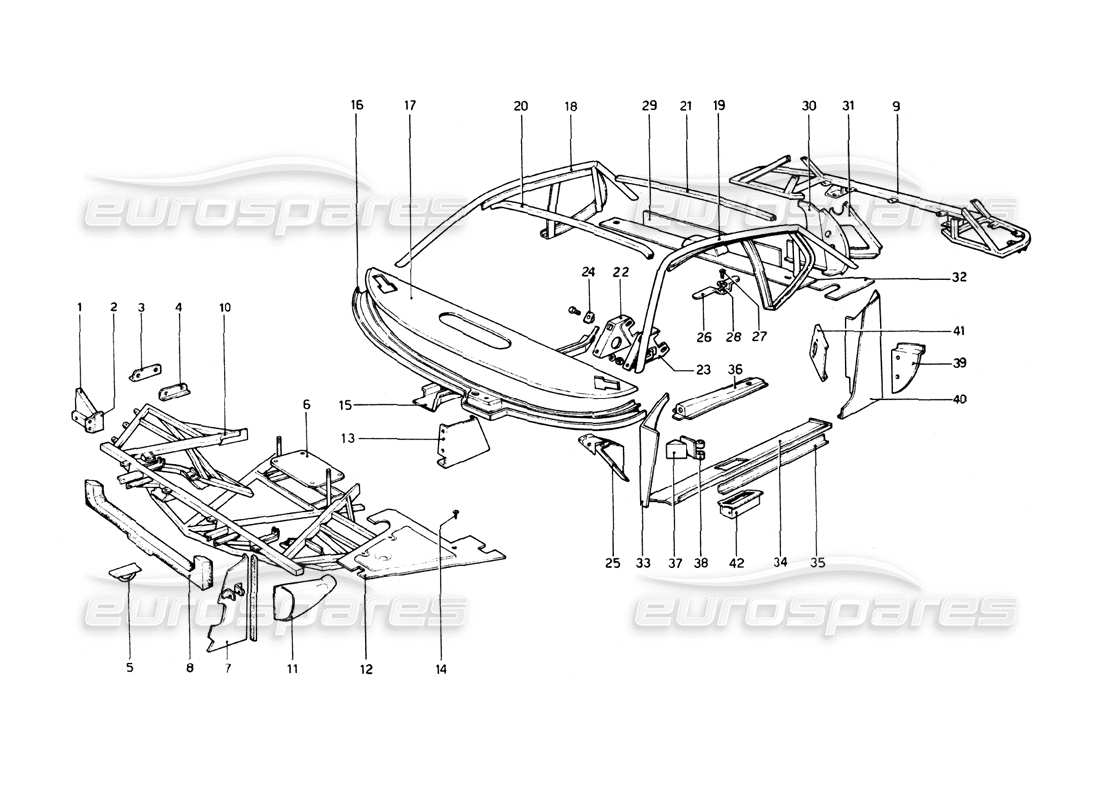 ferrari 512 bb scocca - elementi interni diagramma delle parti