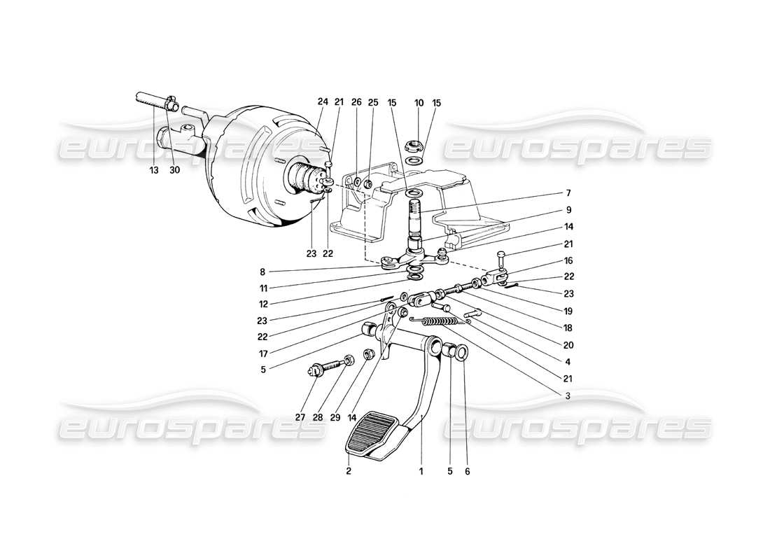 ferrari 308 quattrovalvole (1985) schema delle parti dell'impianto idraulico del freno (varianti per versione con guida a destra).