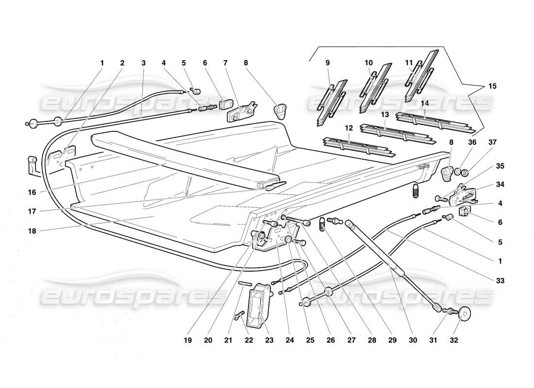 lamborghini diablo vt (1994) diagramma delle parti del cofano motore