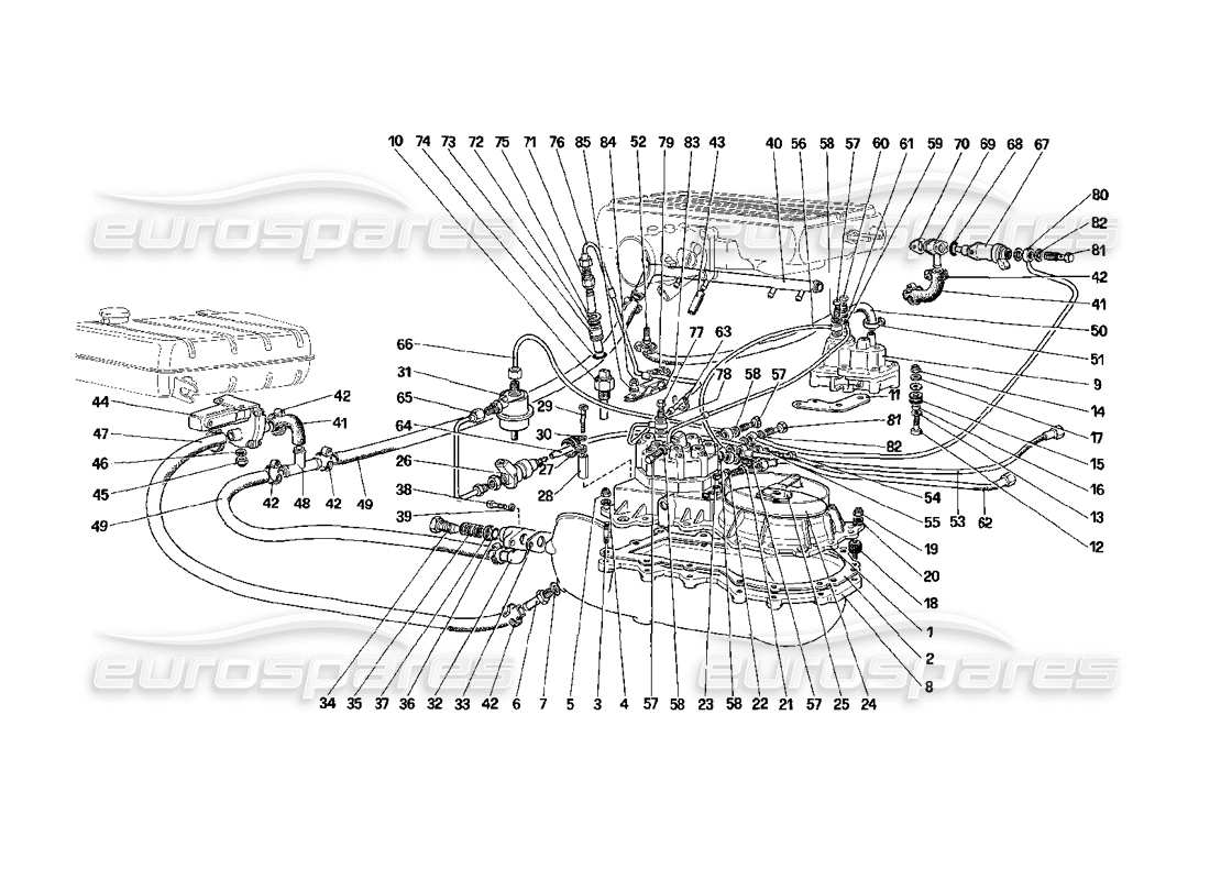 ferrari mondial 3.2 qv (1987) diagramma delle parti delle linee dei distributori di carburante (per la versione usa).
