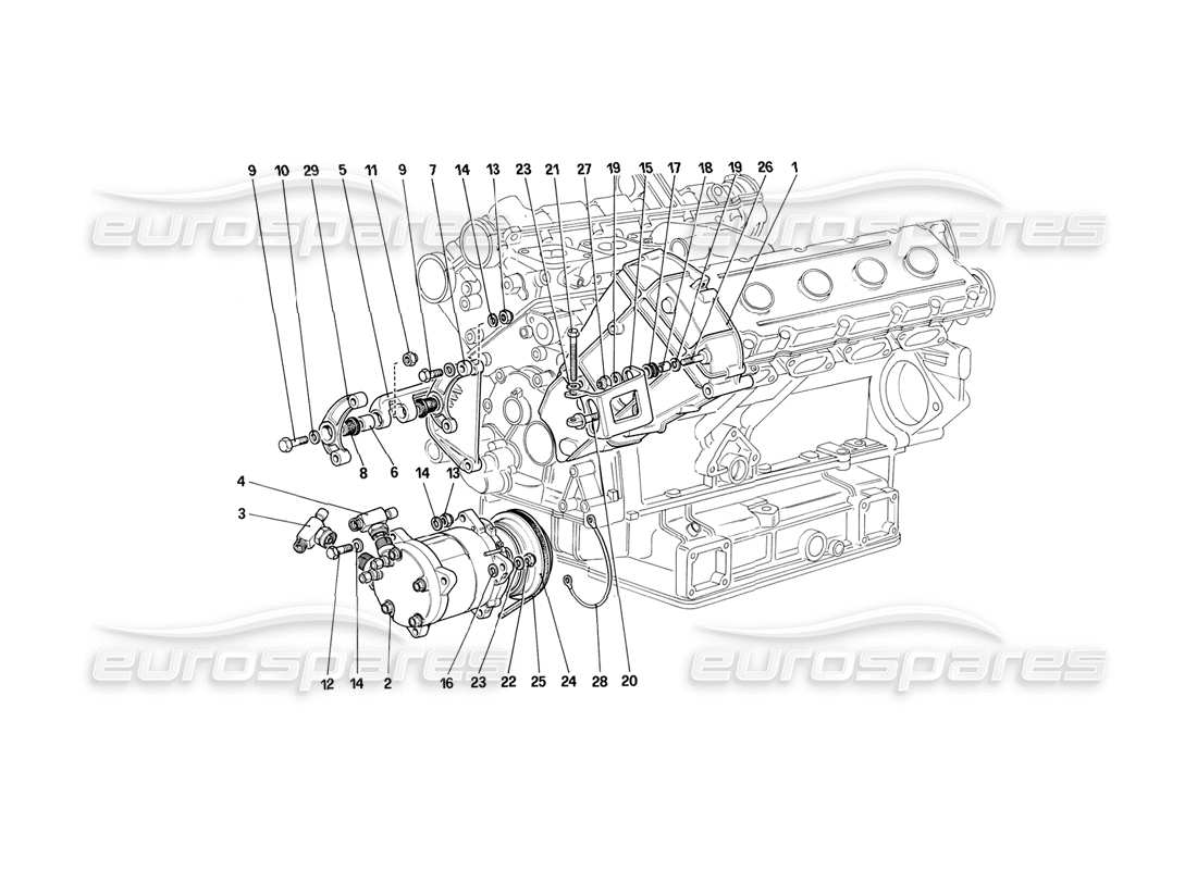 ferrari mondial 3.2 qv (1987) diagramma delle parti del compressore e dei controlli dell'aria condizionata