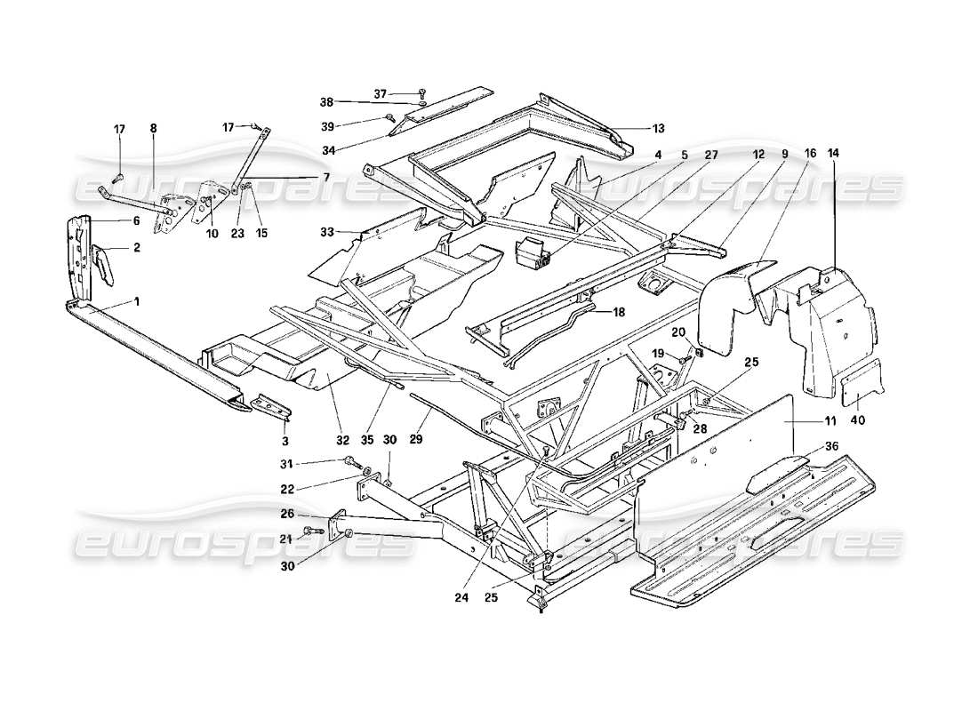 ferrari mondial 3.2 qv (1987) scocca - elementi interni - schema delle parti della cabriolet
