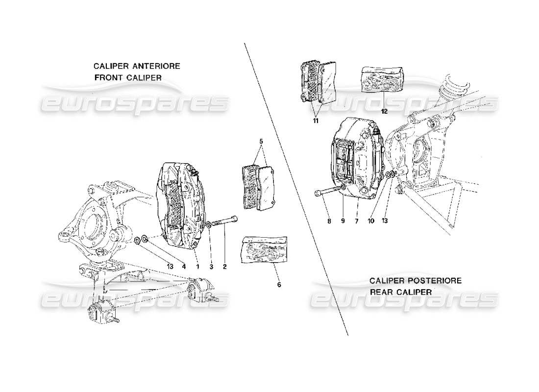 ferrari f40 schema delle parti delle pinze dei freni anteriori e posteriori