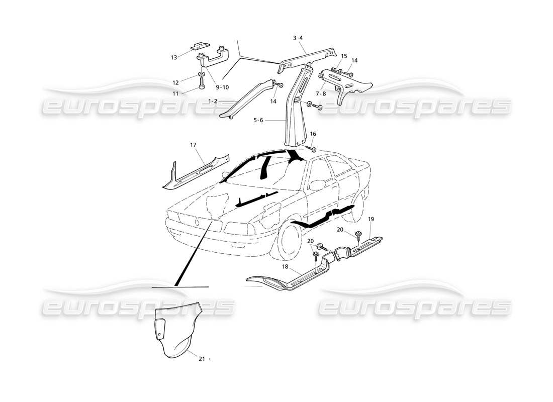 maserati qtp v6 evoluzione rifiniture interne: pilastri diagramma delle parti