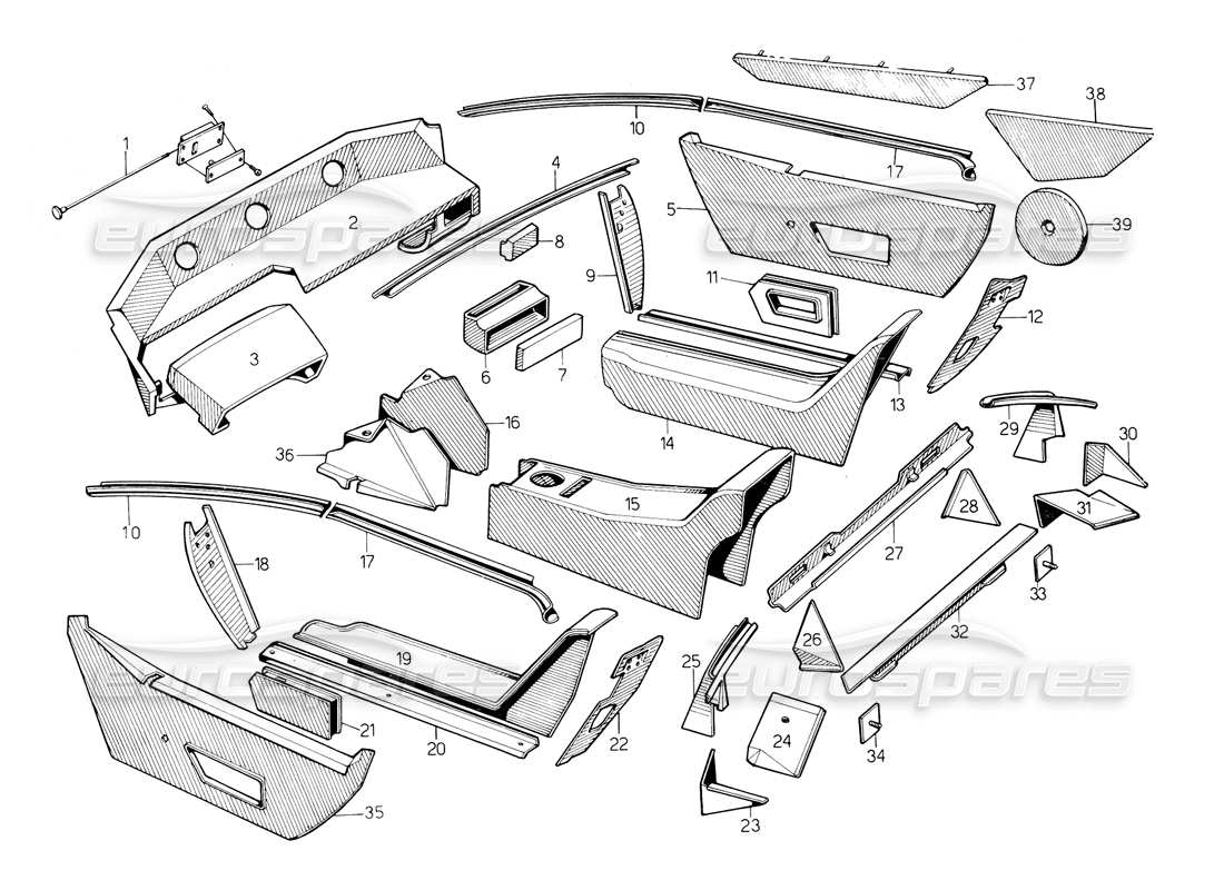 lamborghini countach 5000 qv (1985) diagramma delle parti dei rivestimenti interni