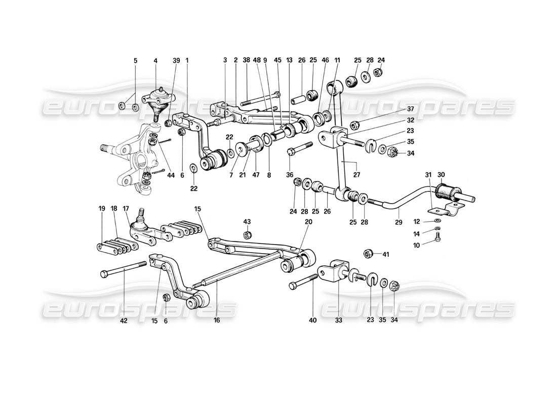 ferrari 400i (1983 mechanical) sospensioni anteriori - schema delle parti bracci trasversali