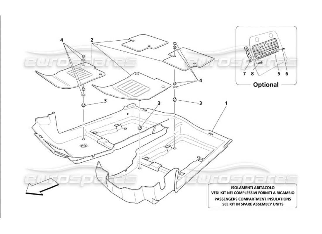 maserati 4200 gransport (2005) moquette abitacolo passeggeri diagramma delle parti