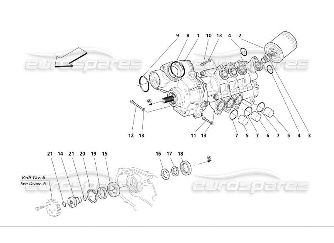 maserati 4200 gransport (2005) diagramma delle parti della pompa acqua-olio