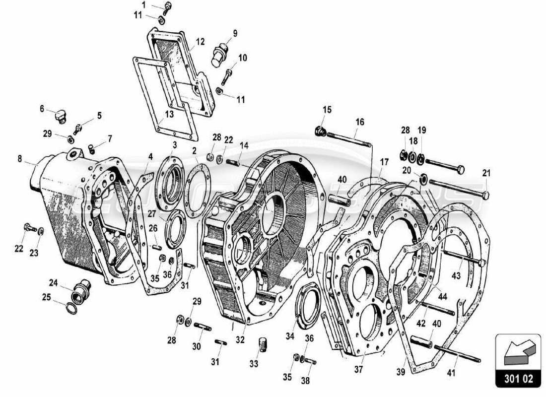 lamborghini miura p400 scatola del differenziale posteriore-cambio diagramma delle parti