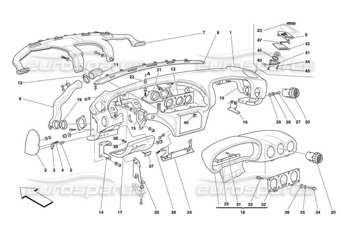 ferrari 575 superamerica pannello degli strumenti diagramma delle parti