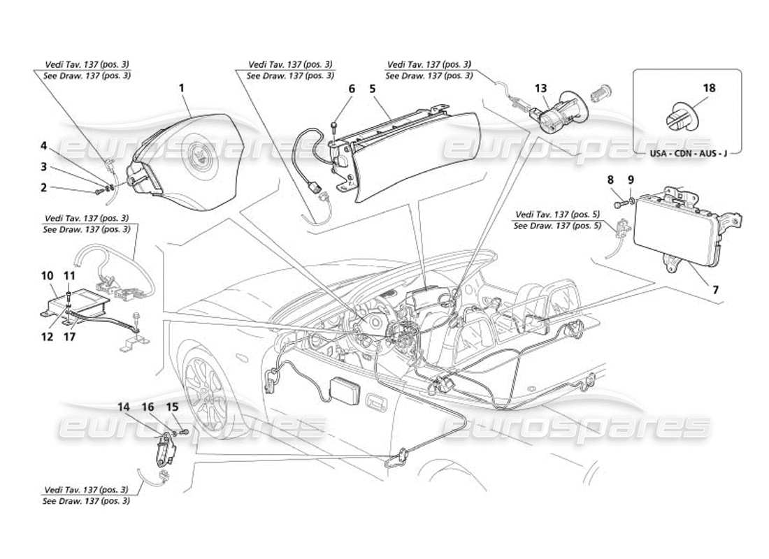 maserati 4200 spyder (2005) diagramma delle parti degli airbag
