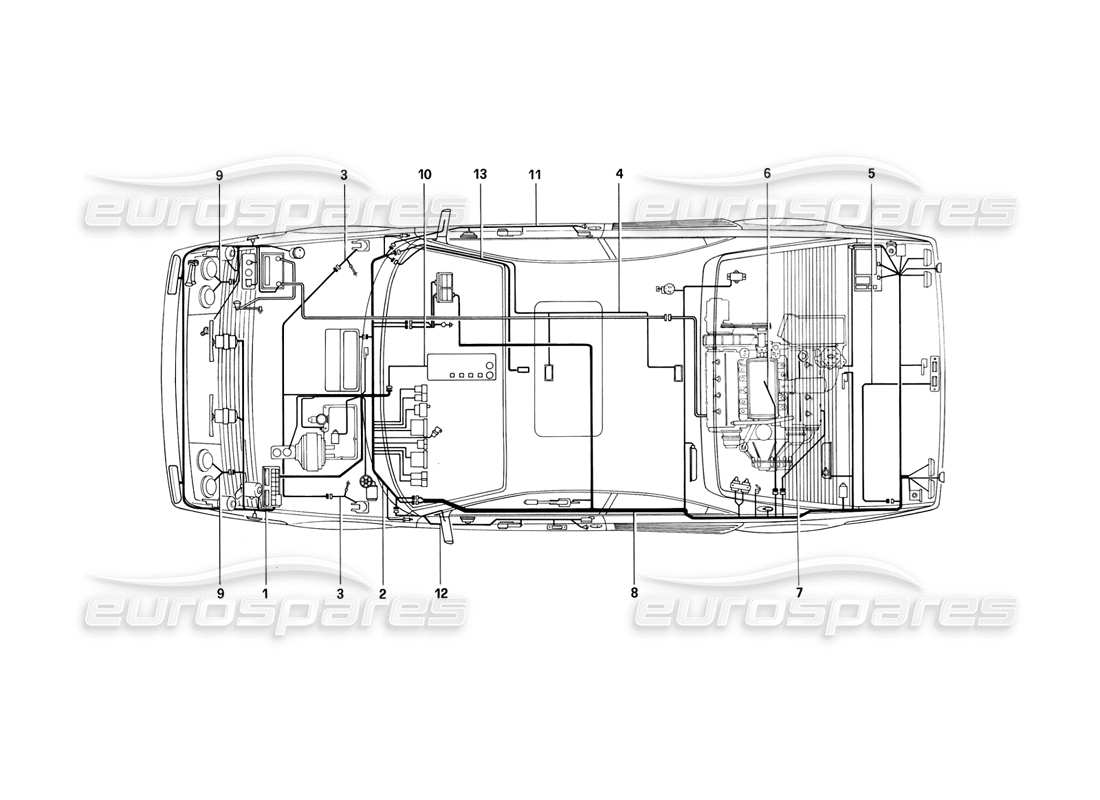 ferrari mondial 3.2 qv (1987) schema delle parti dell'impianto elettrico