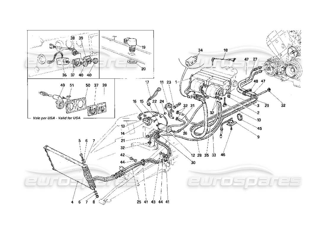 ferrari f40 diagramma delle parti del sistema di climatizzazione