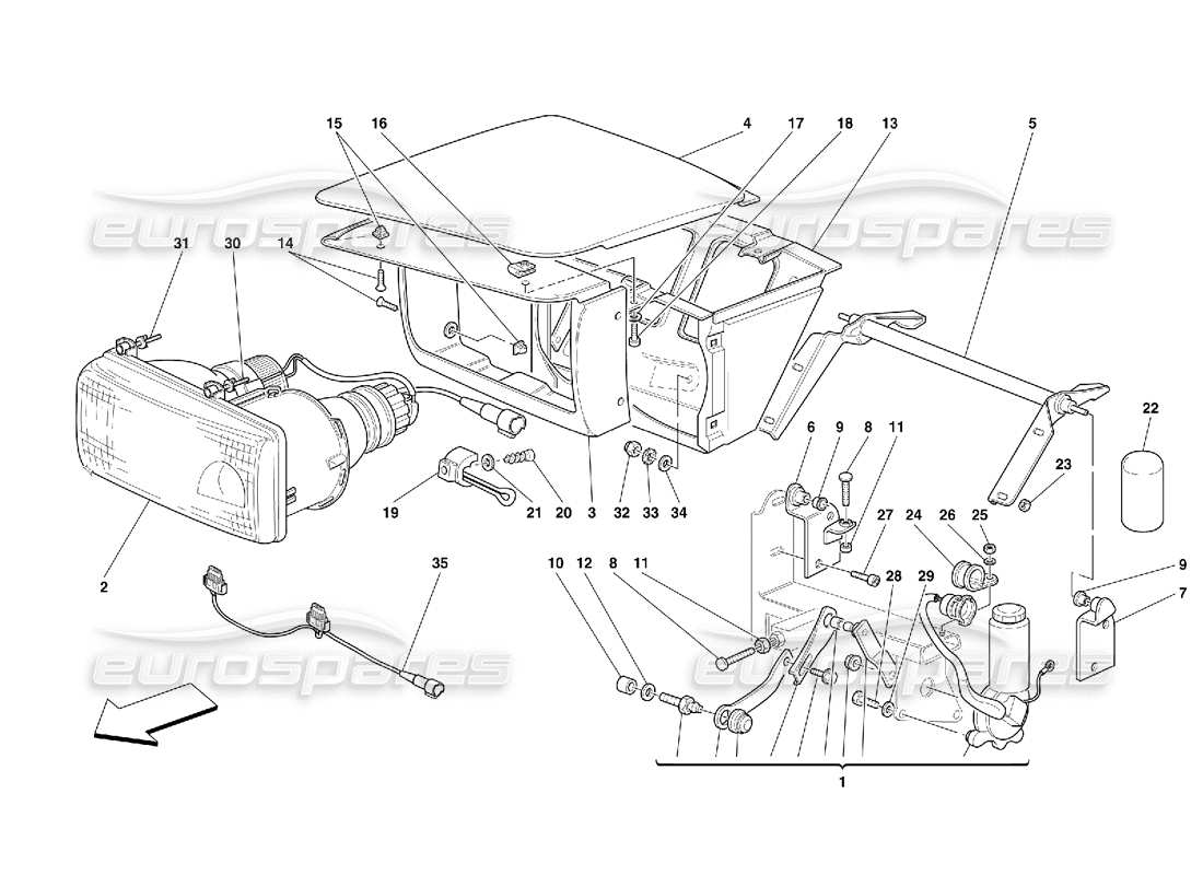 ferrari 456 gt/gta dispositivo di sollevamento luci e diagramma delle parti dei fari