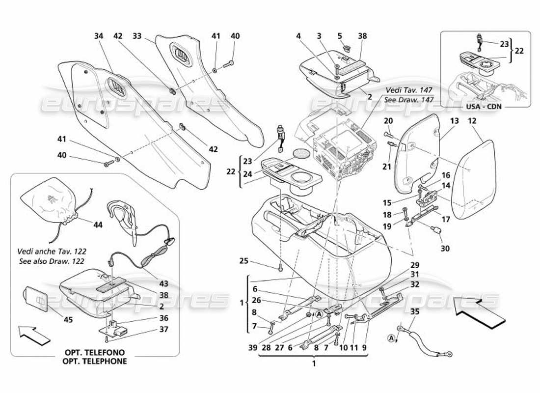 maserati 4200 spyder (2005) tunnel - diagramma delle parti della struttura e degli accessori