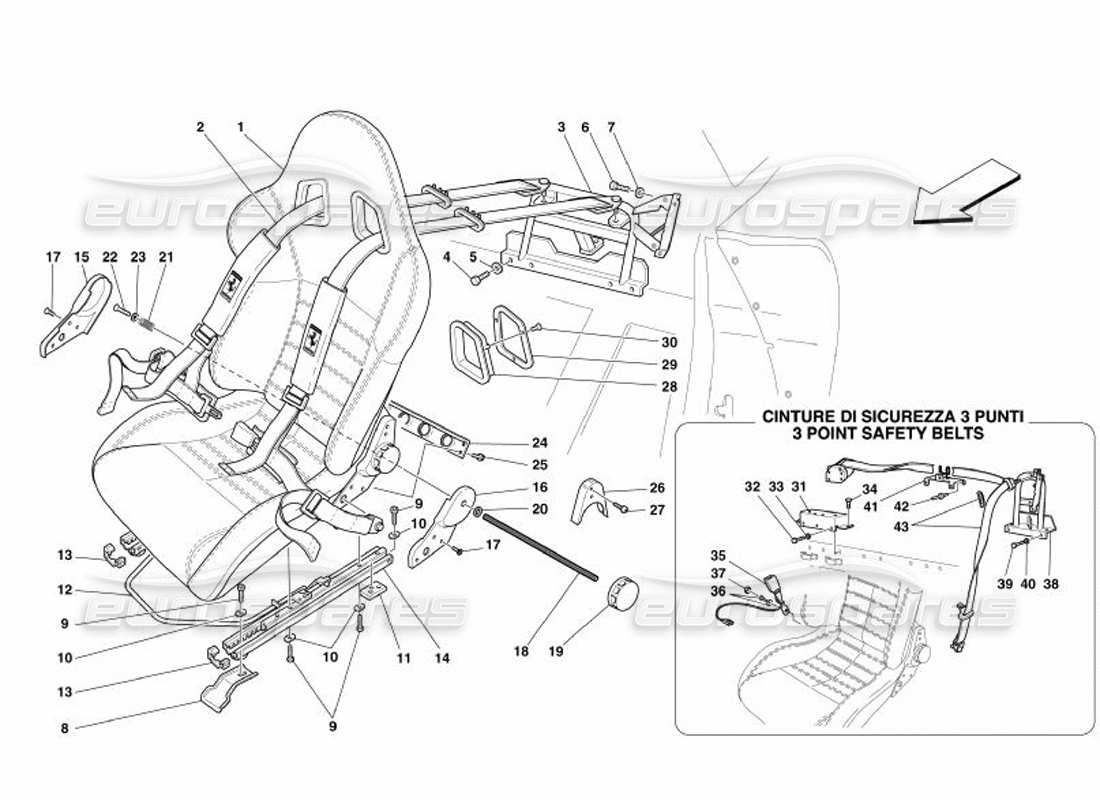 ferrari 575 superamerica cinture da corsa a seat-4 punti diagramma delle parti