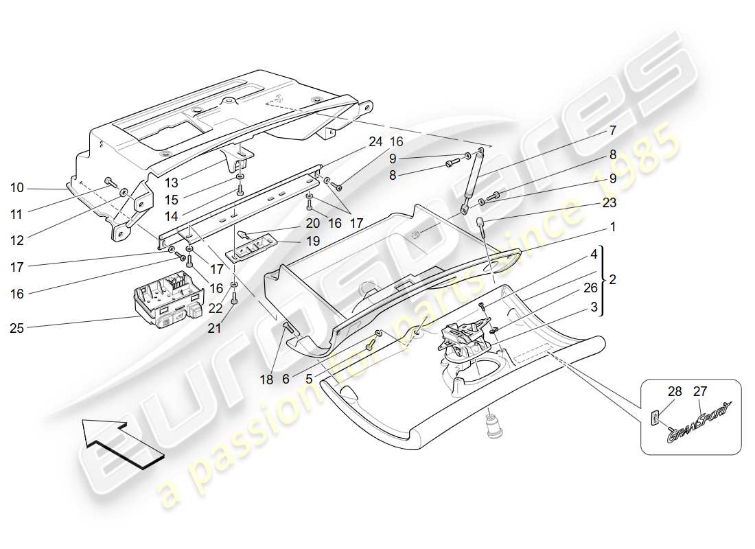 maserati 4200 gransport (2005) cassetto del cruscotto diagramma delle parti
