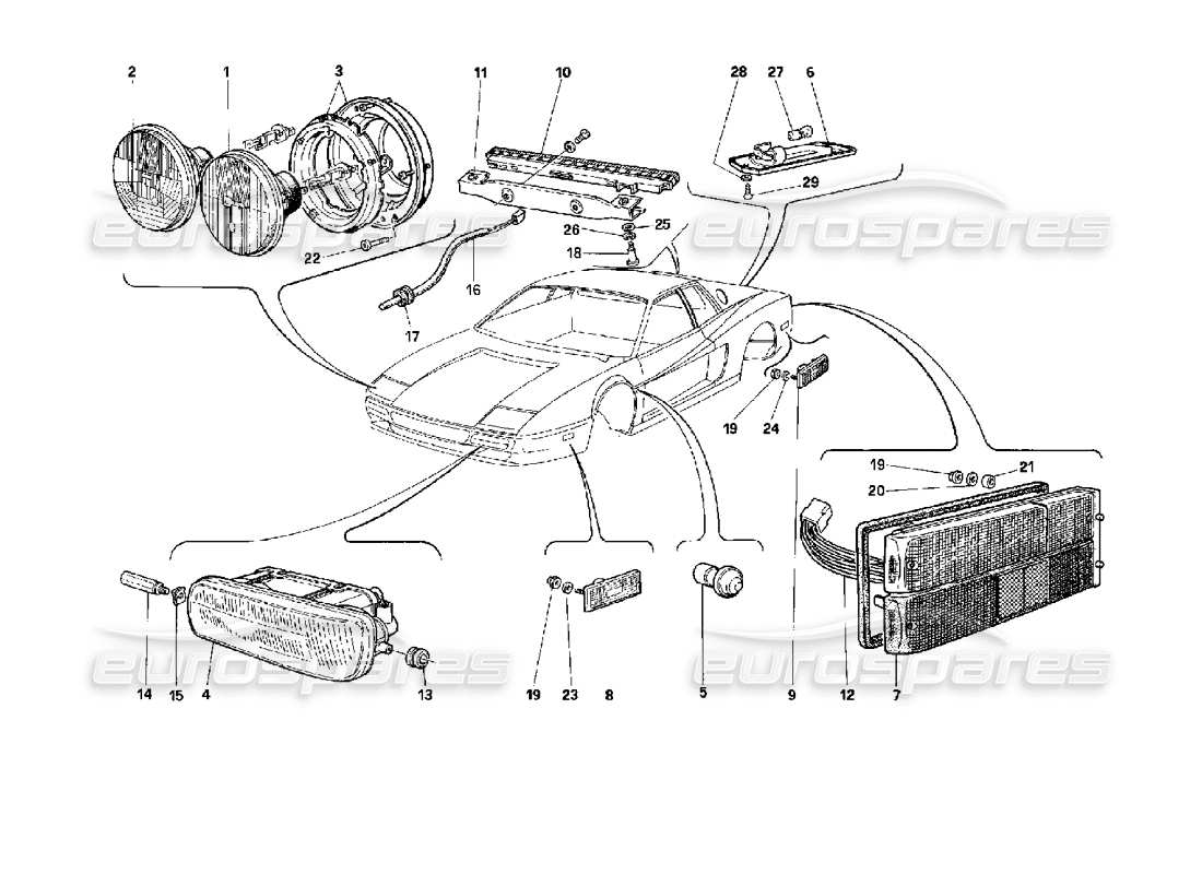 ferrari 512 tr diagramma delle parti delle lampade