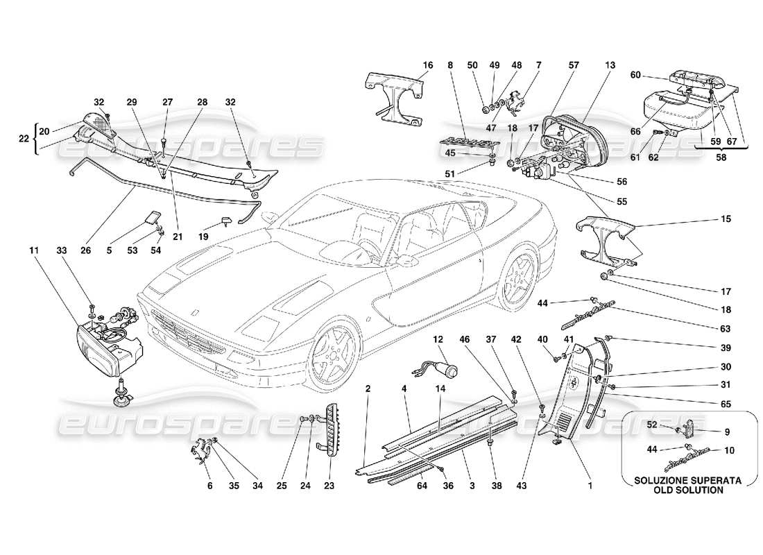 ferrari 456 gt/gta luci anteriori e posteriori - finiture esterne diagramma delle parti