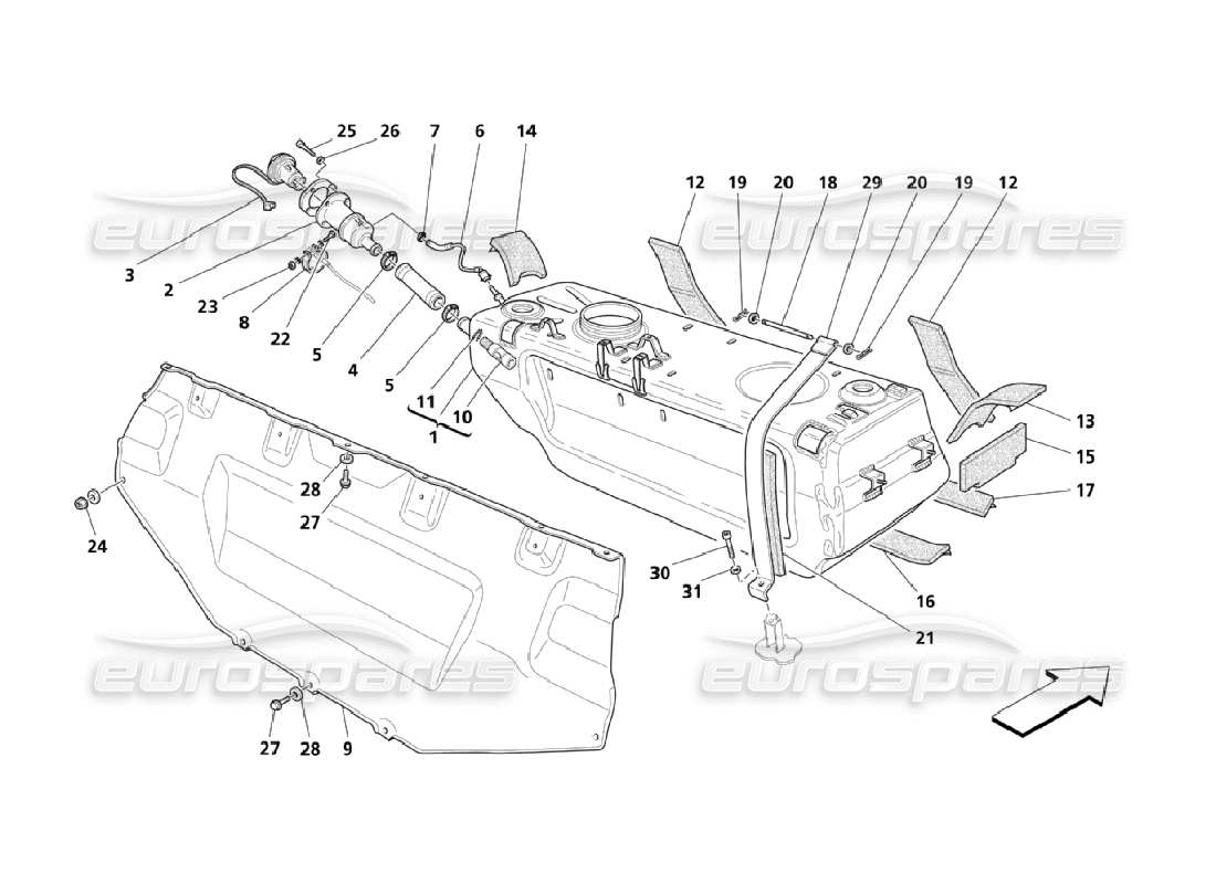 maserati qtp. (2006) 4.2 diagramma delle parti dei serbatoi di carburante