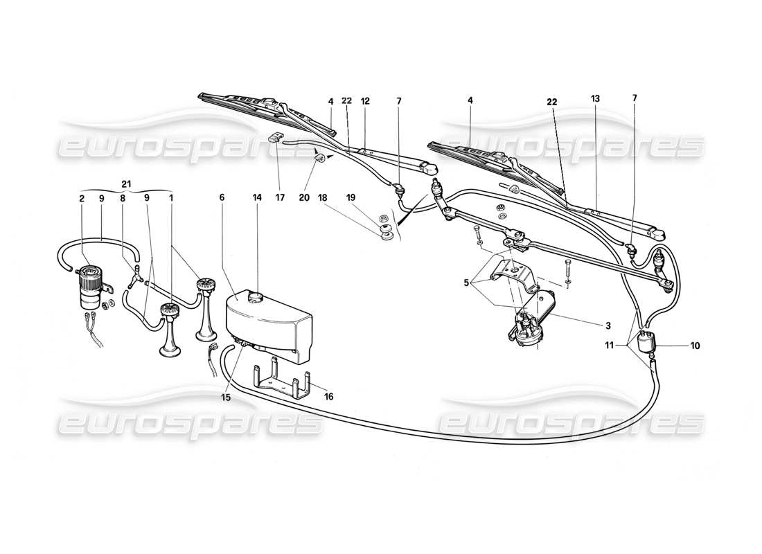 ferrari testarossa (1990) tergicristallo, rondella e avvisatori acustici diagramma delle parti