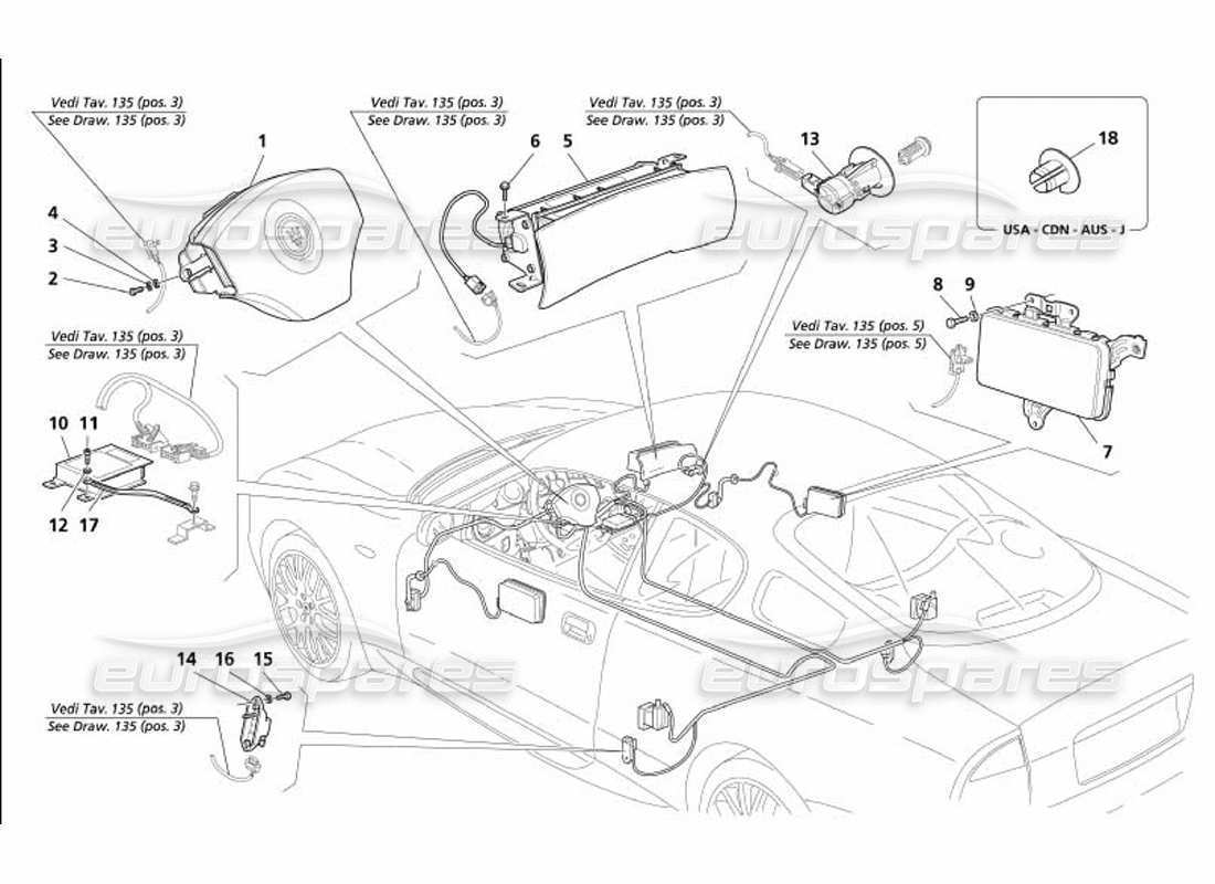 maserati 4200 gransport (2005) diagramma delle parti degli airbag