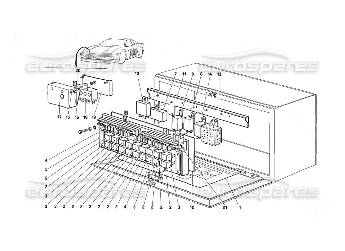 ferrari testarossa (1990) valvole e relè diagramma delle parti