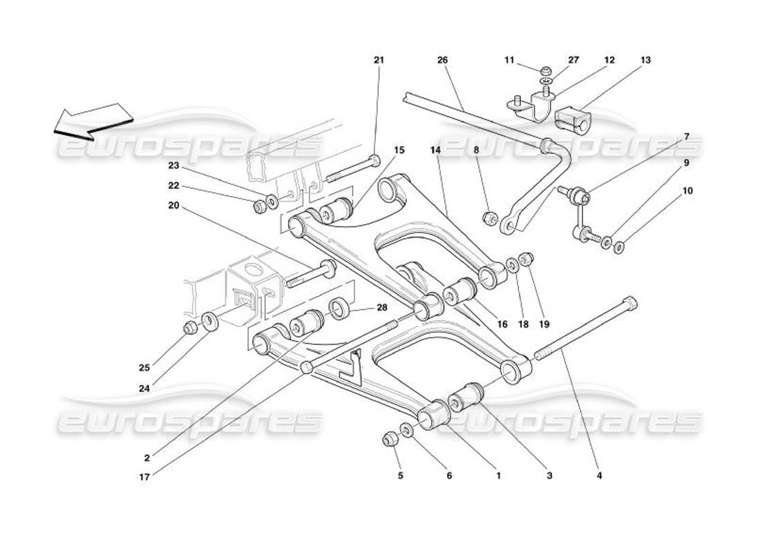 ferrari 575 superamerica sospensione posteriore: bracci trasversali e barra stabilizzatrice diagramma delle parti