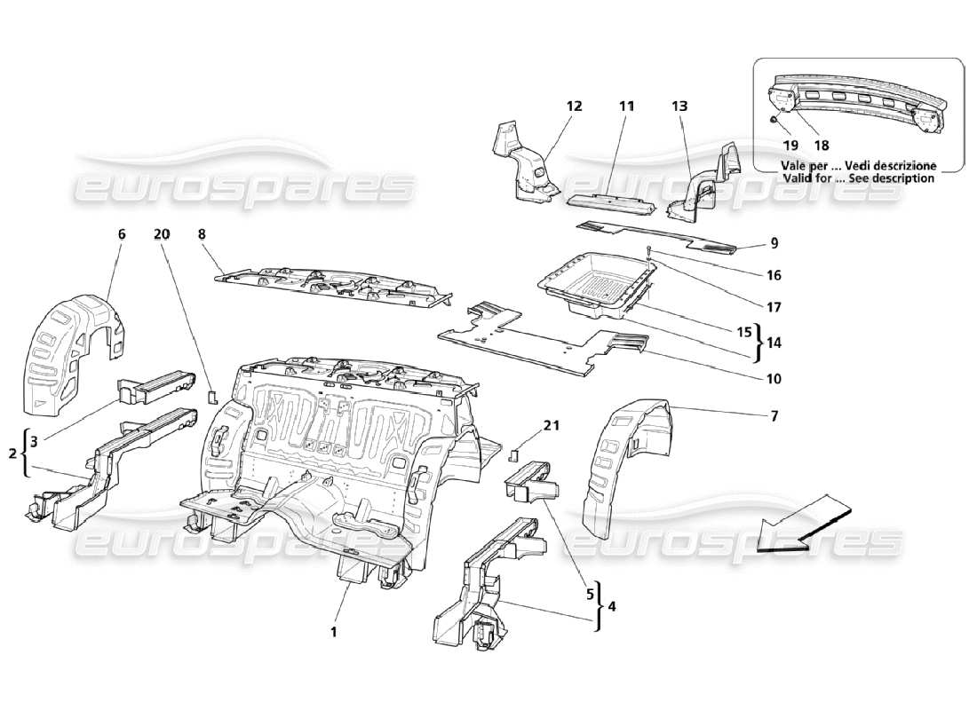 maserati qtp. (2006) 4.2 parti strutturali posteriori diagramma delle parti