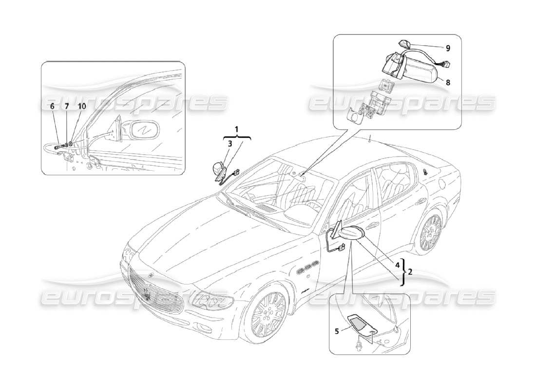 maserati qtp. (2006) 4.2 schema delle parti dello specchietto retrovisore interno ed esterno